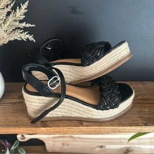 Black Woven Espadrille Wedge Sandals size 6